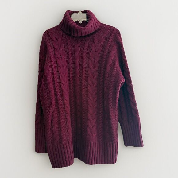 Banana Republic Chunky Cable Knit Merino Wool Cashmere Sweater Turtleneck Large - Picture 2 of 13